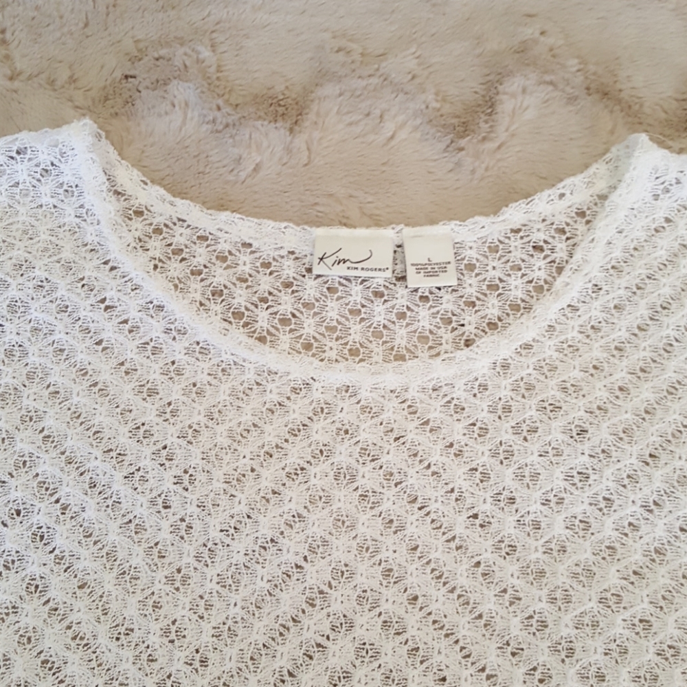 Sheer white lace top sz LARGE Kim Rogers - Picture 2 of 5